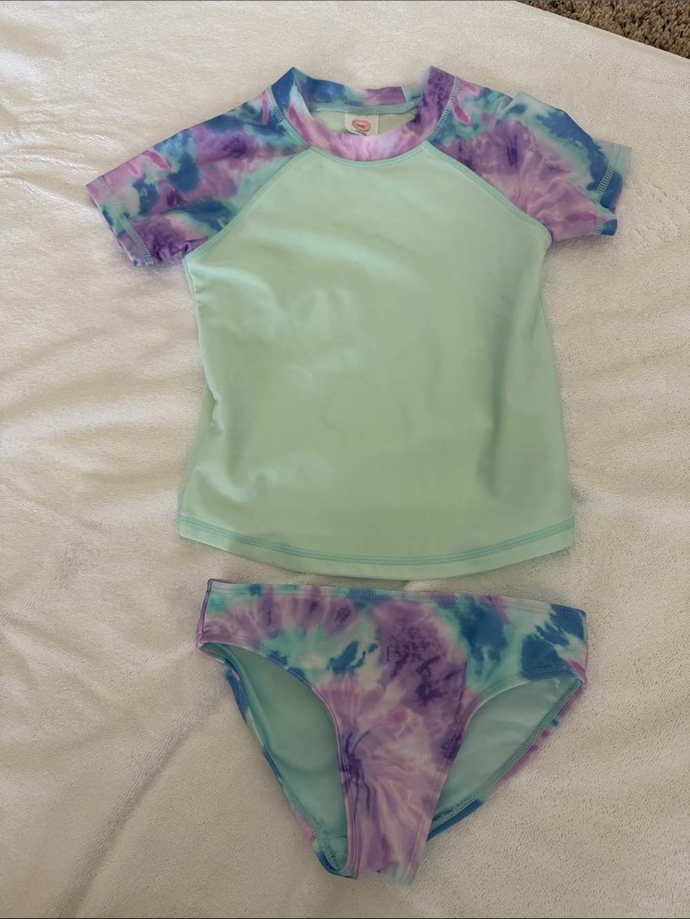 wonder nation Mint Rashguard Swim Set with Purple & Blue Tie-Dye